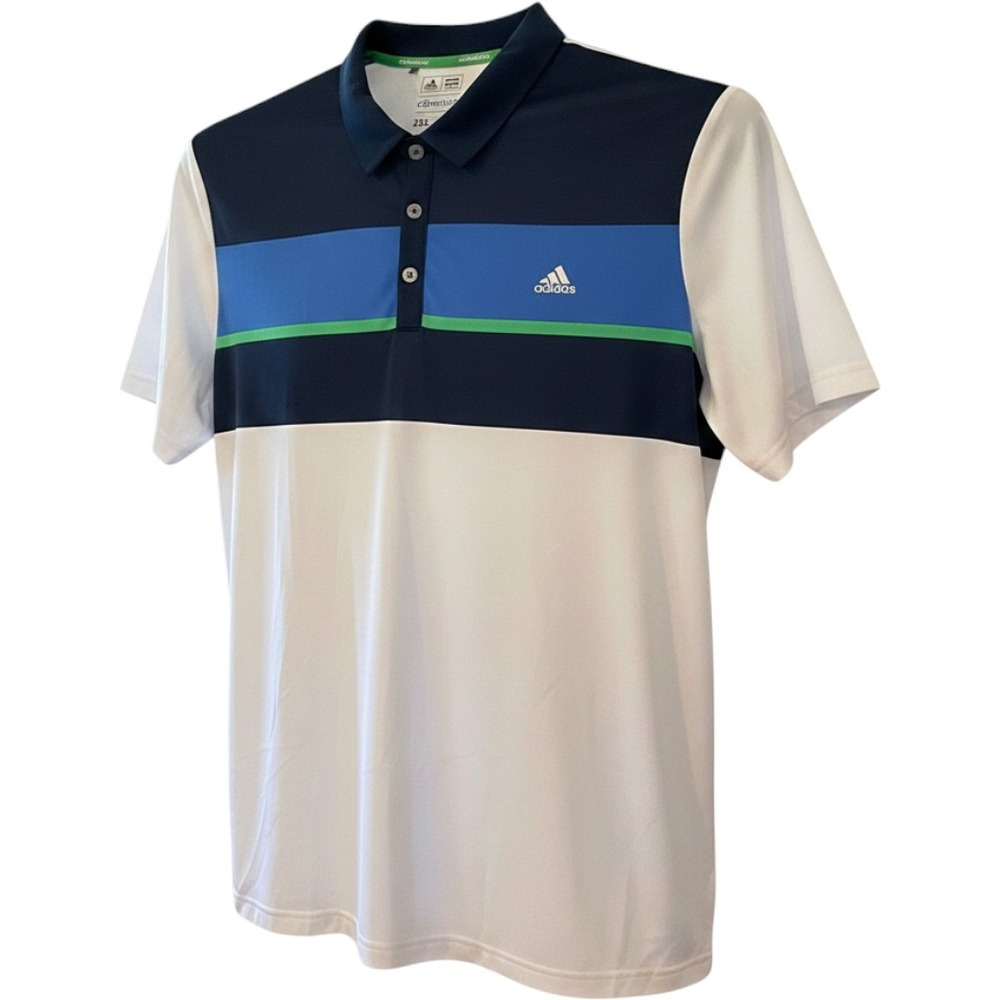 Adidas Golf Climacool Polo Shirt Mens 2XL Blue White Colorblock Short Sleeve